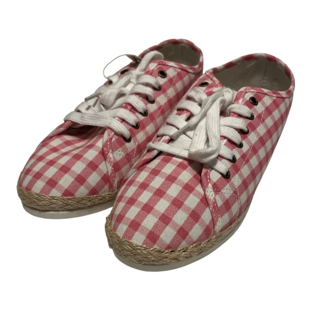 Esprit Eloise Pink Gingham Lace-Up Sneakers Size 10M New Preppy Spring